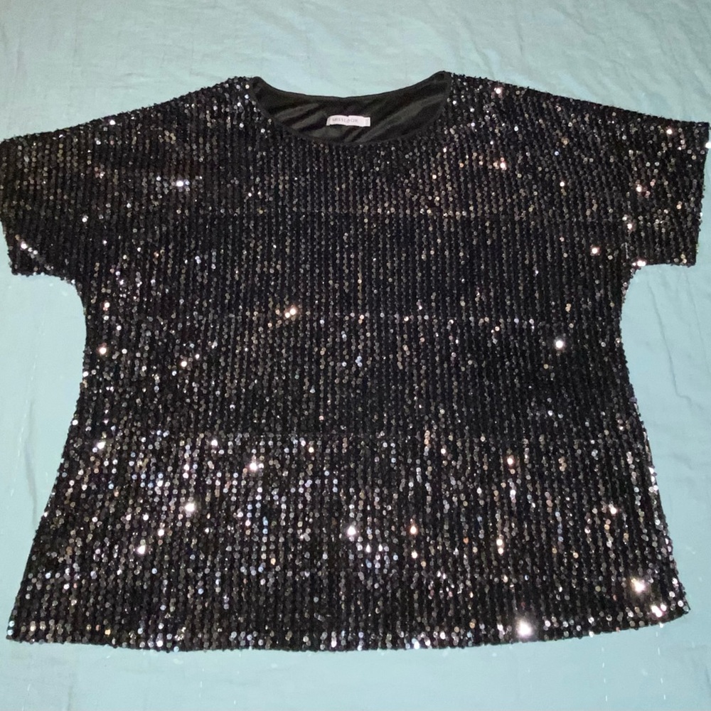 MISSLOOK Women's Plus Size 3XL Sparkly Sequin short sleeve Blouse